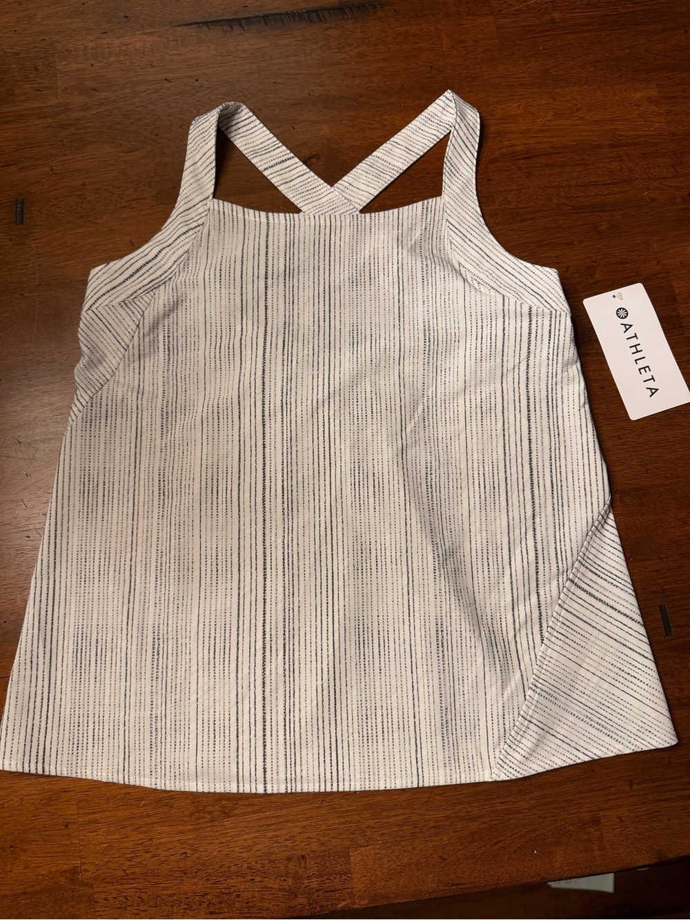 Athleta White Tank with Thin Black Stripe Crossback